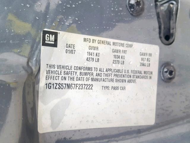 1G1ZS57N67F237222 - 2007 CHEVROLET MALIBU LS BLUE photo 10