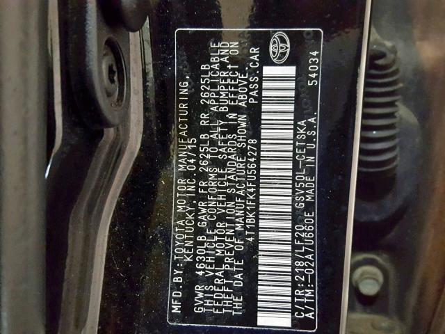 4T1BK1FK4FU564278 - 2015 TOYOTA CAMRY XSE BLACK photo 10