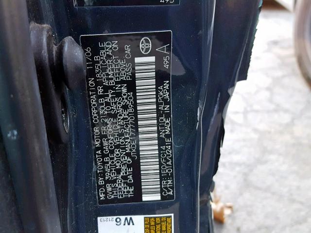 JTKDE177770189504 - 2007 TOYOTA SCION TC BLACK photo 10