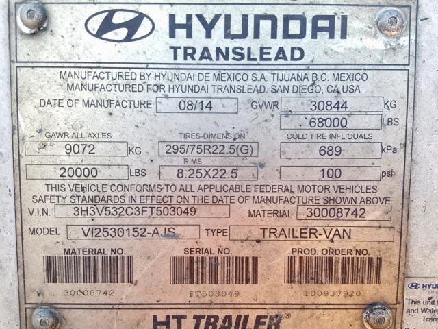 3H3V532C3FT503049 - 2015 HYUNDAI TRANSLEAD WHITE photo 10