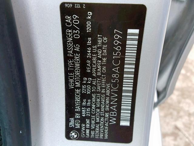 WBANV1C58AC156997 - 2010 BMW 528 XI SILVER photo 10