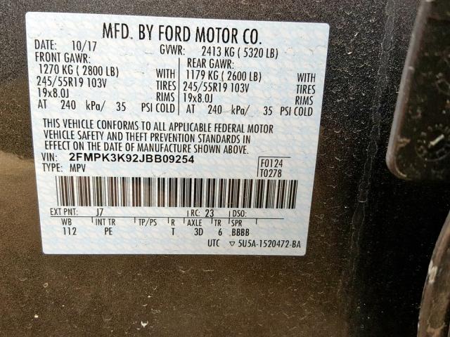 2FMPK3K92JBB09254 - 2018 FORD EDGE TITAN GRAY photo 10