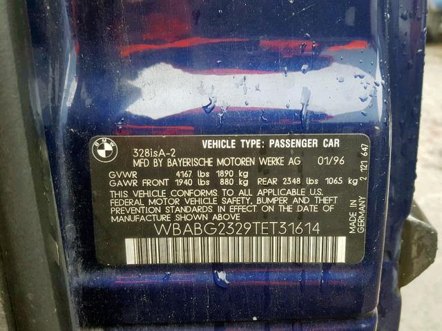 WBABG2329TET31614 - 1996 BMW 328 IS AUT BLUE photo 10