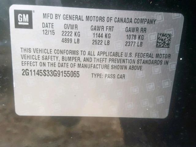 2G1145S33G9155065 - 2016 CHEVROLET IMPALA LTZ BLACK photo 10