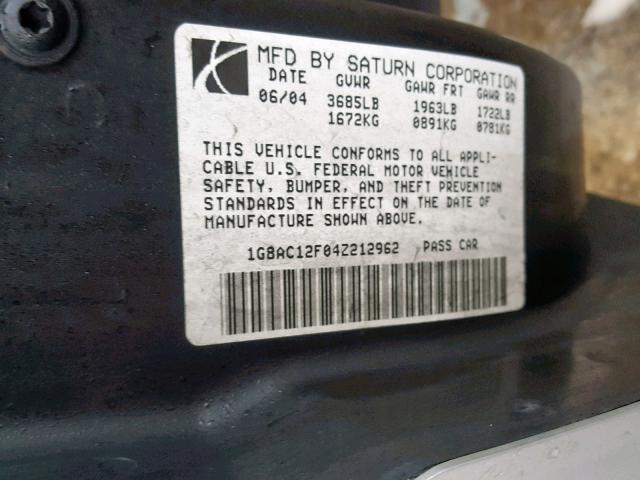 1G8AC12F04Z212962 - 2004 SATURN ION LEVEL SILVER photo 10