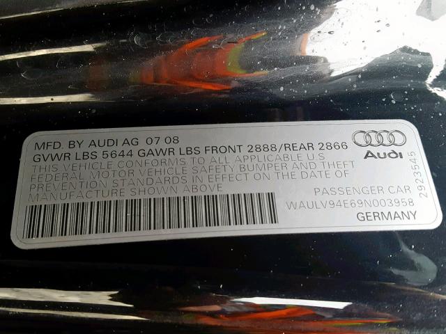 WAULV94E69N003958 - 2009 AUDI A8 4.2 QUA BLACK photo 10