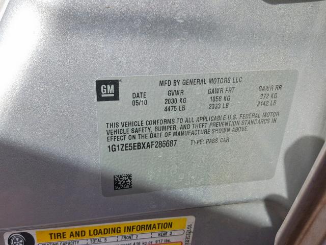 1G1ZE5EBXAF286687 - 2010 CHEVROLET MALIBU LTZ GRAY photo 10