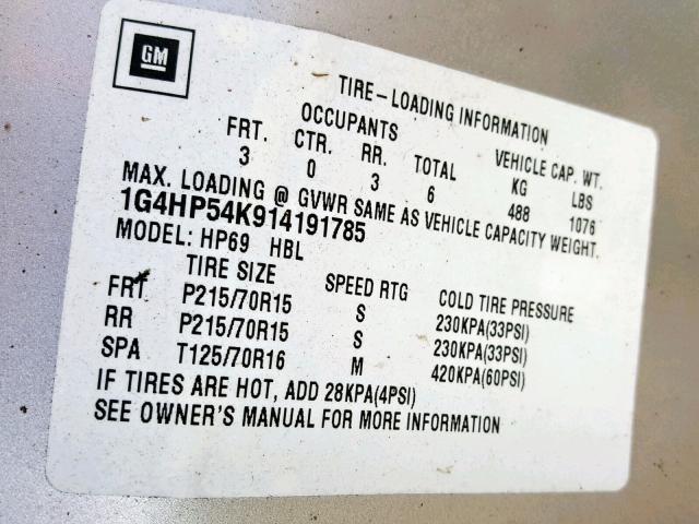 1G4HP54K914191785 - 2001 BUICK LESABRE CU SILVER photo 10