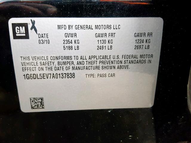 1G6DL5EV7A0137838 - 2010 CADILLAC CTS PERFOR BLACK photo 10