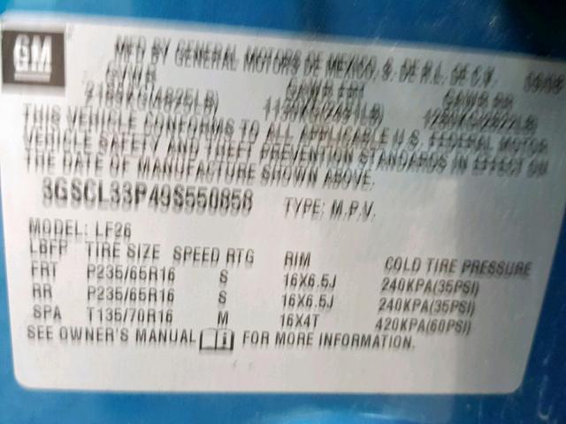 3GSCL33P49S550858 - 2009 SATURN VUE XE BLUE photo 10