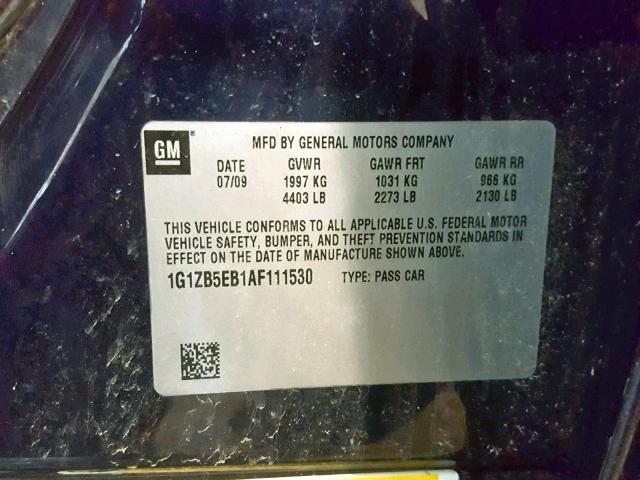 1G1ZB5EB1AF111530 - 2010 CHEVROLET MALIBU LS BLUE photo 10