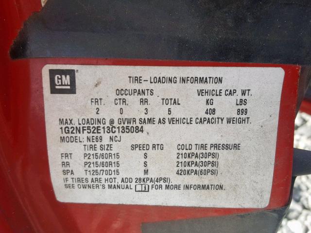 1G2NF52E13C135084 - 2003 PONTIAC GRAND AM S RED photo 10