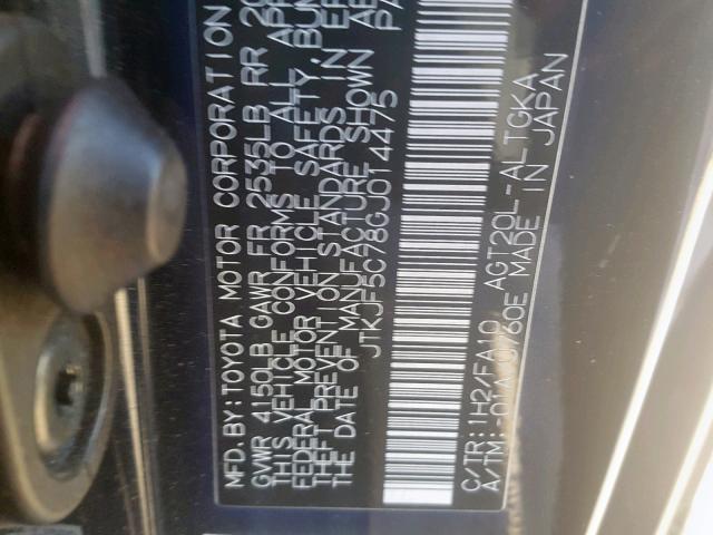 JTKJF5C78GJ014475 - 2016 TOYOTA SCION TC გრაფიტი ფოტო 10