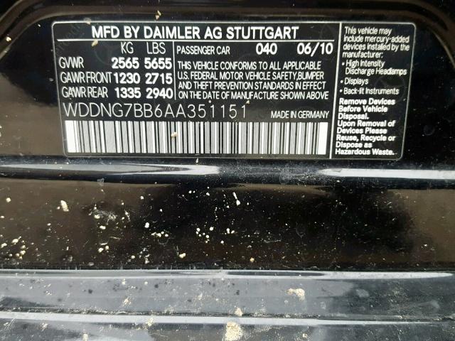 WDDNG7BB6AA351151 - 2010 MERCEDES-BENZ S 550 BLACK photo 10