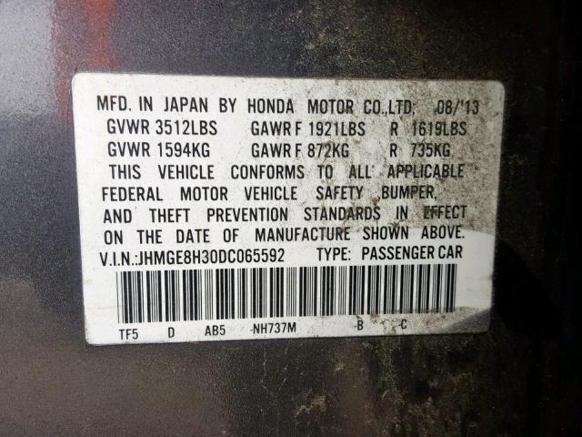 JHMGE8H30DC065592 - 2013 HONDA FIT GRAY photo 10