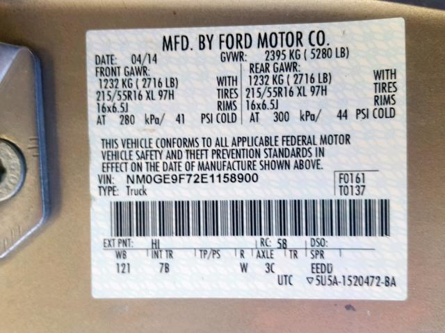 NM0GE9F72E1158900 - 2014 FORD TRANSIT CO GOLD photo 10