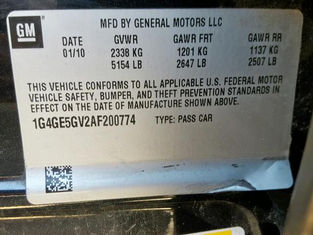 1G4GE5GV2AF200774 - 2010 BUICK LACROSSE C BLACK photo 10