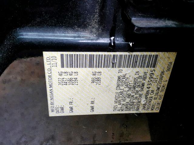 1N4BL2AP6BN435995 - 2011 NISSAN ALTIMA SR BLACK photo 10