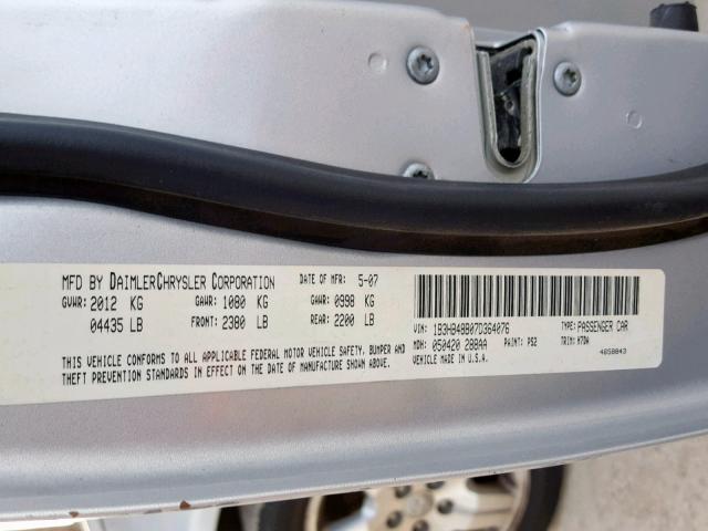 1B3HB48B07D364076 - 2007 DODGE CALIBER SX SILVER photo 10