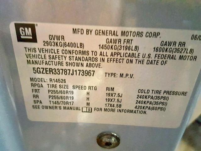 5GZER33787J173967 - 2007 SATURN OUTLOOK SP ლურჯი ფოტო 10