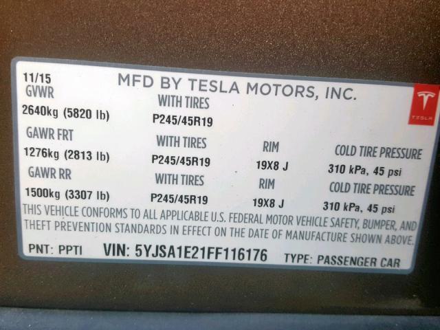 5YJSA1E21FF116176 - 2015 TESLA MODEL S GOLD photo 10