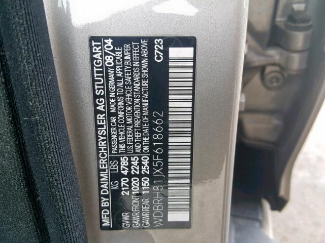 WDBRH81JX5F618662 - 2005 MERCEDES-BENZ C 240 SPOR SILVER photo 10