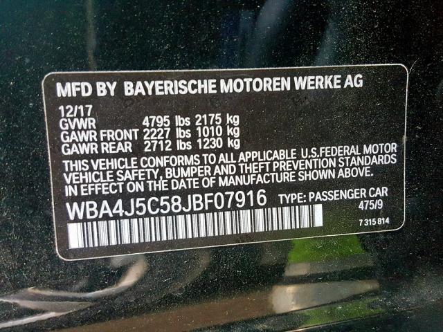 WBA4J5C58JBF07916 - 2018 BMW 440I GRAN BLACK photo 10