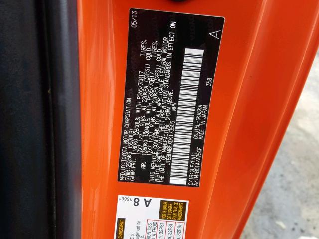 JTEBU4BFXDK173505 - 2013 TOYOTA FJ CRUISER ORANGE photo 10