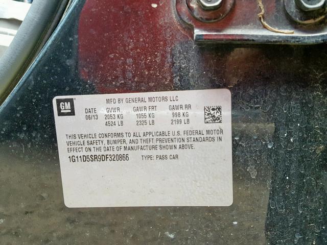 1G11D5SR9DF320866 - 2013 CHEVROLET MALIBU 1LT BLACK photo 10