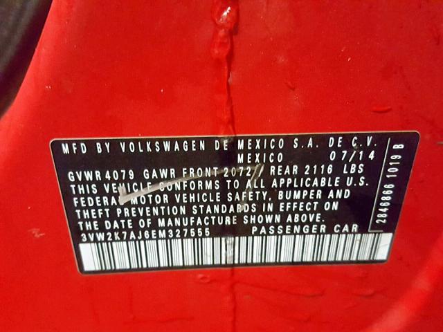 3VW2K7AJ6EM327555 - 2014 VOLKSWAGEN JETTA BASE RED photo 10
