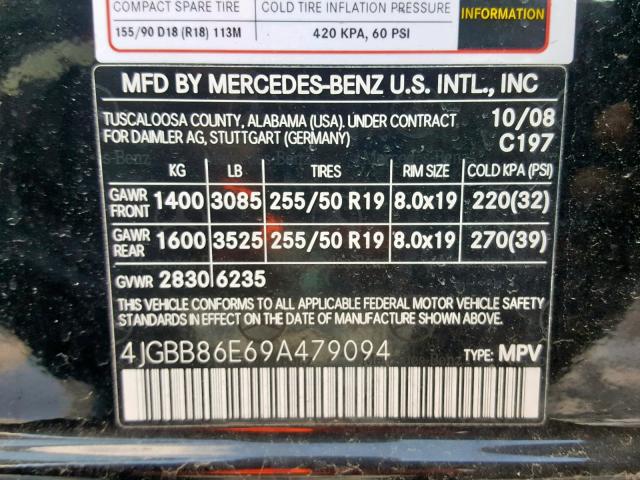 4JGBB86E69A479094 - 2009 MERCEDES-BENZ ML 350 BLACK photo 10