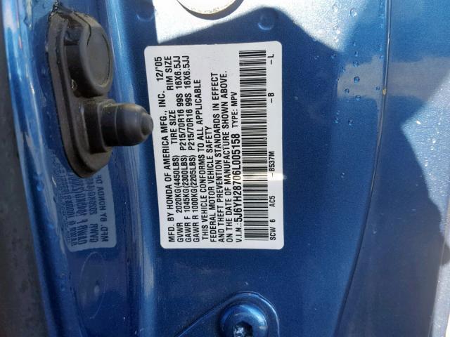 5J6YH28706L005158 - 2006 HONDA ELEMENT EX BLUE photo 10