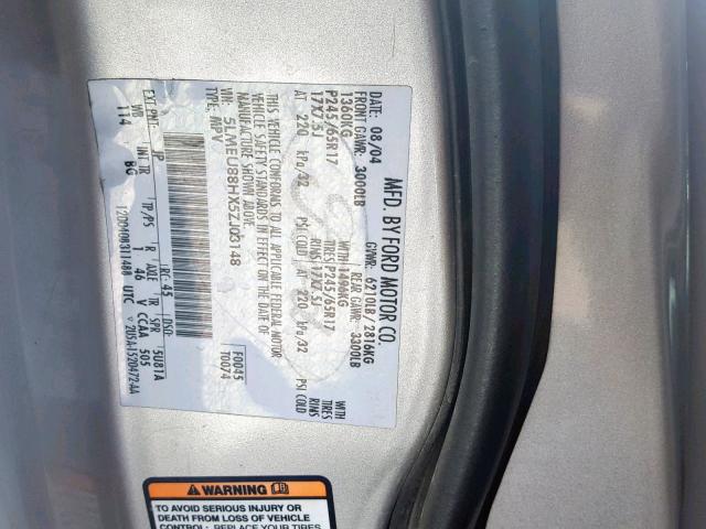 5LMEU88HX5ZJ03148 - 2005 LINCOLN AVIATOR 银色 照片 10