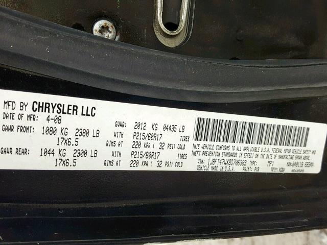 1J8FT47WX8D706389 - 2008 JEEP COMPASS SP შავი ფოტო 10