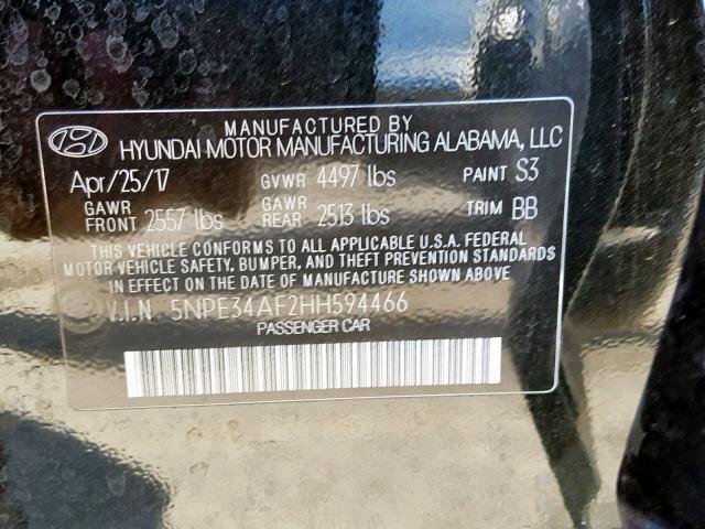 5NPE34AF2HH594466 - 2017 HYUNDAI SONATA SPO BLACK photo 10