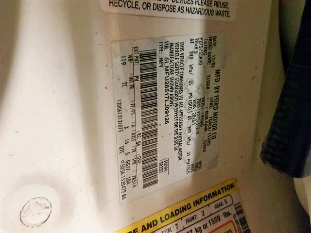 5LMFU28517LJ09126 - 2007 LINCOLN NAVIGATOR 白色 照片 10