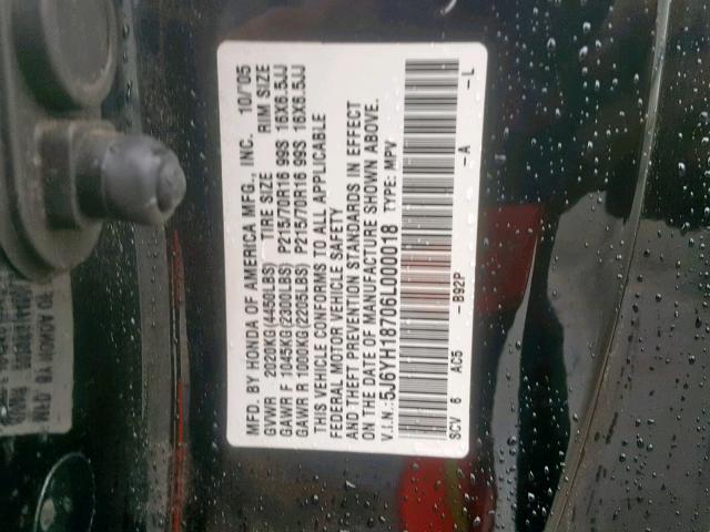 5J6YH18706L000018 - 2006 HONDA ELEMENT EX BLACK photo 10