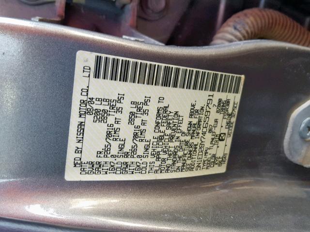 5N1ED28Y74C659791 - 2004 NISSAN XTERRA XE GRAY photo 10