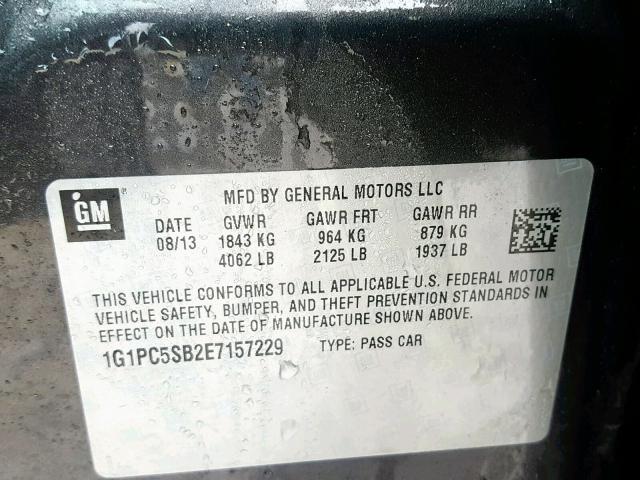 1G1PC5SB2E7157229 - 2014 CHEVROLET CRUZE LT CHARCOAL photo 10