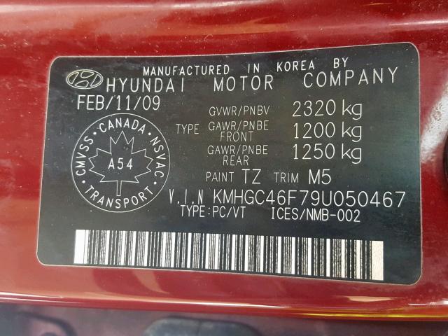 KMHGC46F79U050467 - 2009 HYUNDAI GENESIS 4. RED photo 10