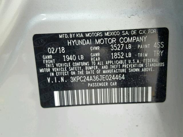 3KPC24A36JE024464 - 2018 HYUNDAI ACCENT SE GRAY photo 10