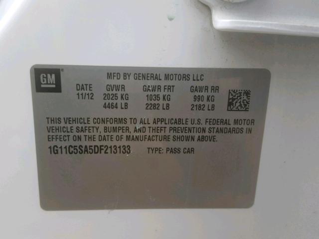 1G11C5SA5DF213133 - 2013 CHEVROLET MALIBU 1LT WHITE photo 10