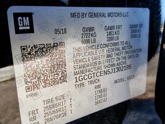 1GCGTCEN5J1302195 - 2018 CHEVROLET COLORADO L BLACK photo 10