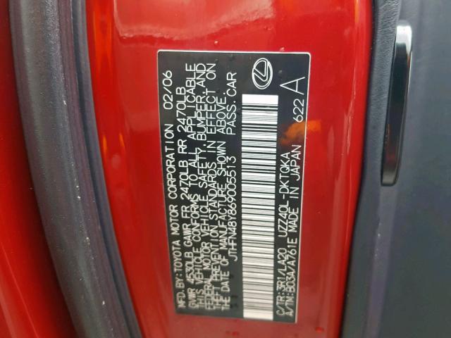 JTHFN48Y869005513 - 2006 LEXUS SC 430 RED photo 10