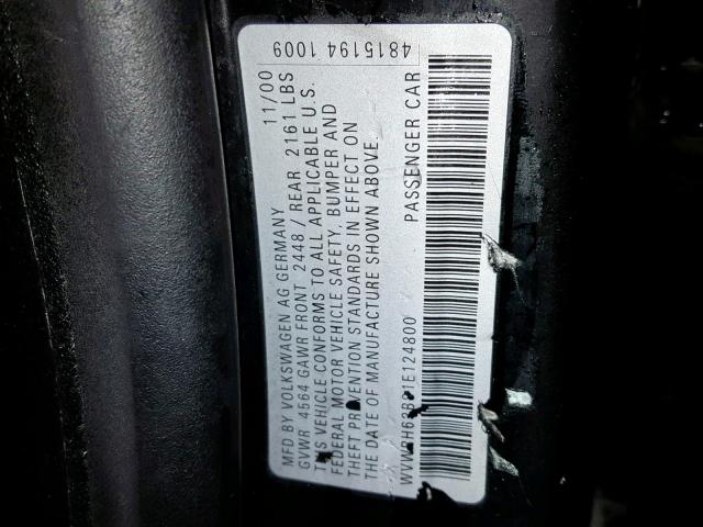 WVWRH63B81E124800 - 2001 VOLKSWAGEN PASSAT GLX 黑色 照片 10