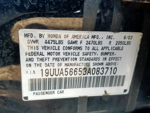 19UUA56653A083710 - 2003 ACURA 3.2TL BLACK photo 10