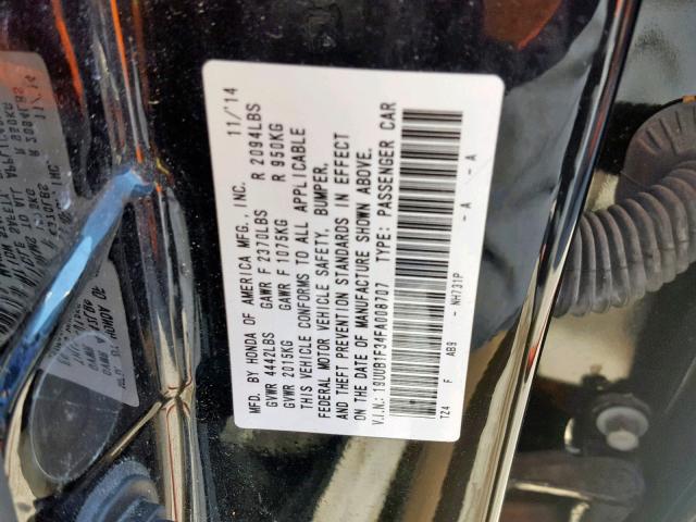 19UUB1F34FA008707 - 2015 ACURA TLX BLACK photo 10