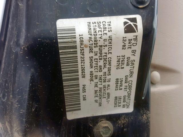 1G8AJ52F23Z126628 - 2003 SATURN ION LEVEL WHITE photo 10