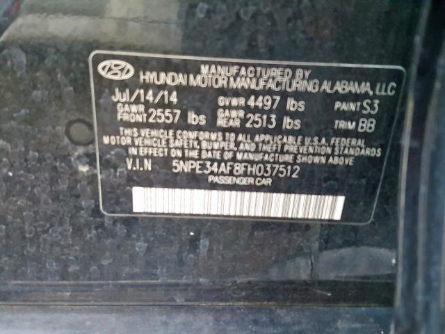 5NPE34AF8FH037512 - 2015 HYUNDAI SONATA SPO BLACK photo 10