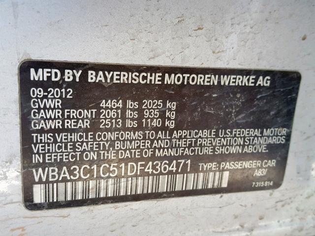 WBA3C1C51DF436471 - 2013 BMW 328 I SULE SILVER photo 10